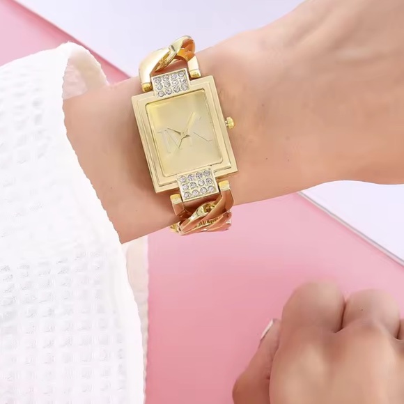 Classic Gold square Watch with Crystal Accents - Picture 3 of 3